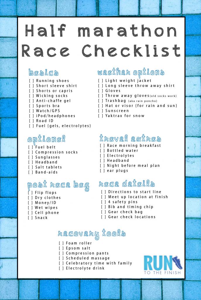 Half Marathon Checklist 