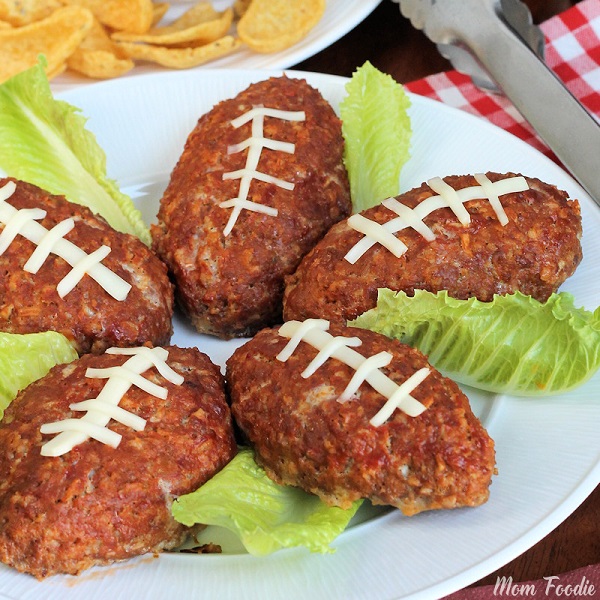 Football Meatloaf - Individual meatloaf appetizers for the big game