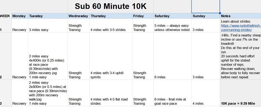 60 minute 10k training plan